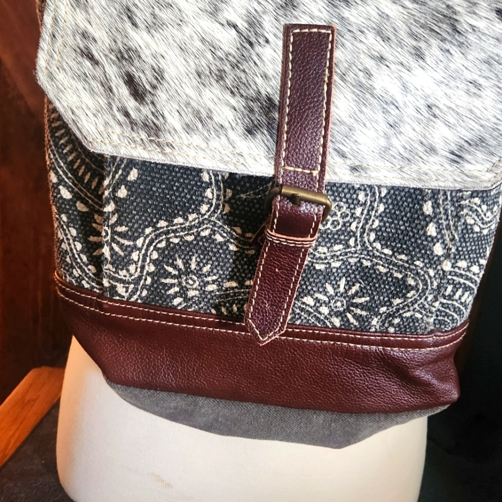 Myra Leather And Cowhide Fabric Stylish Square Backpack - Picture 3 of 15
